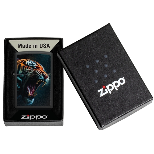 Зажигалка ZIPPO Tiger Roar Design с покрытием Black Matte, латунь/сталь, черная, 38x13x57 мм, шт