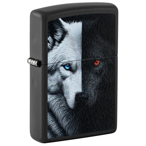 Зажигалка ZIPPO Two Wolves с покрытием Black Matte, латунь/сталь, черная, 38x13x57 мм, шт