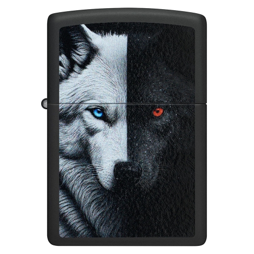 Зажигалка ZIPPO Two Wolves с покрытием Black Matte, латунь/сталь, черная, 38x13x57 мм, шт
