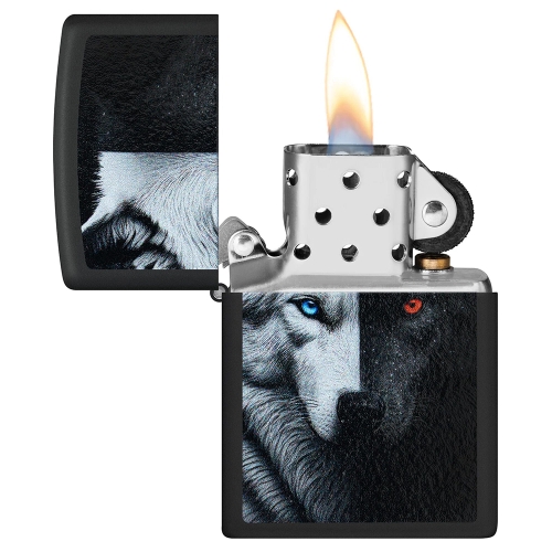 Зажигалка ZIPPO Two Wolves с покрытием Black Matte, латунь/сталь, черная, 38x13x57 мм, шт