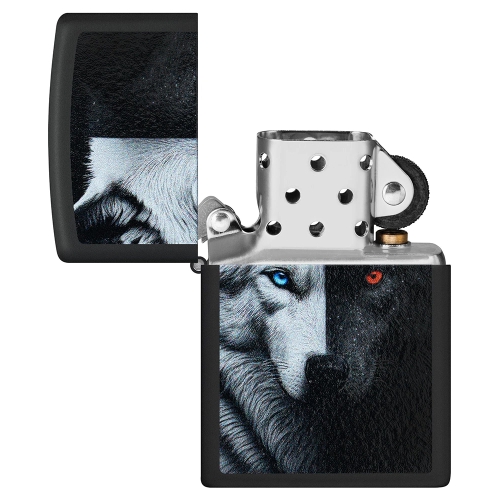 Зажигалка ZIPPO Two Wolves с покрытием Black Matte, латунь/сталь, черная, 38x13x57 мм, шт