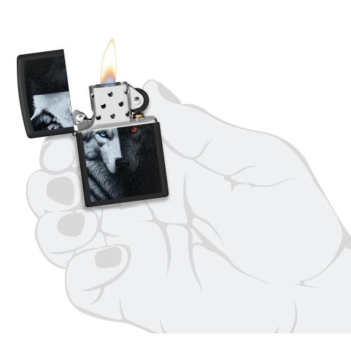 Зажигалка ZIPPO Two Wolves с покрытием Black Matte, латунь/сталь, черная, 38x13x57 мм, шт