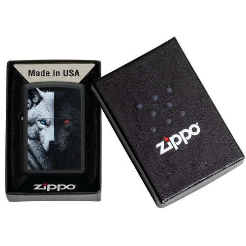 Зажигалка ZIPPO Two Wolves с покрытием Black Matte, латунь/сталь, черная, 38x13x57 мм, шт