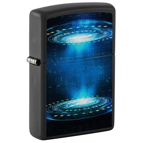 Зажигалка Zippo UFO Flame с покрытием Black Light, латунь/сталь, черная, матовая, 38x13x57 мм