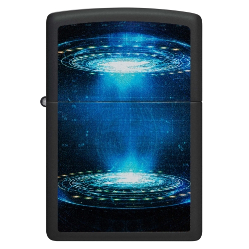 Зажигалка Zippo UFO Flame с покрытием Black Light, латунь/сталь, черная, матовая, 38x13x57 мм