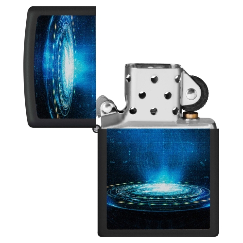 Зажигалка Zippo UFO Flame с покрытием Black Light, латунь/сталь, черная, матовая, 38x13x57 мм