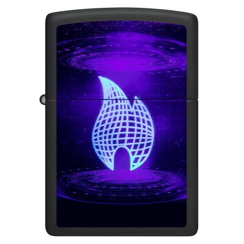 Зажигалка Zippo UFO Flame с покрытием Black Light, латунь/сталь, черная, матовая, 38x13x57 мм