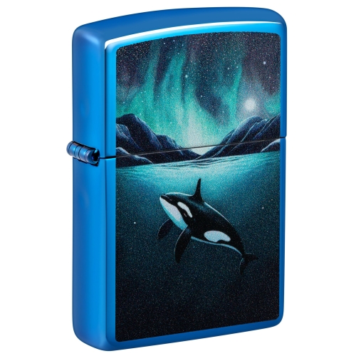 Зажигалка Zippo Whale с покрытием High Polish Blue, латунь/сталь, синяя, глянцевая, 38x13x57 мм