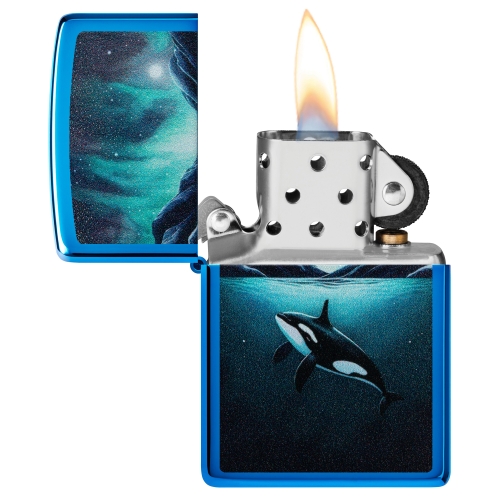 Зажигалка Zippo Whale с покрытием High Polish Blue, латунь/сталь, синяя, глянцевая, 38x13x57 мм