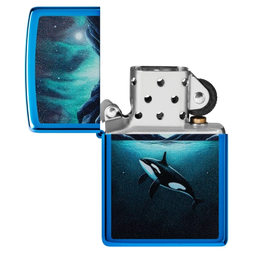 Зажигалка Zippo Whale с покрытием High Polish Blue, латунь/сталь, синяя, глянцевая, 38x13x57 мм