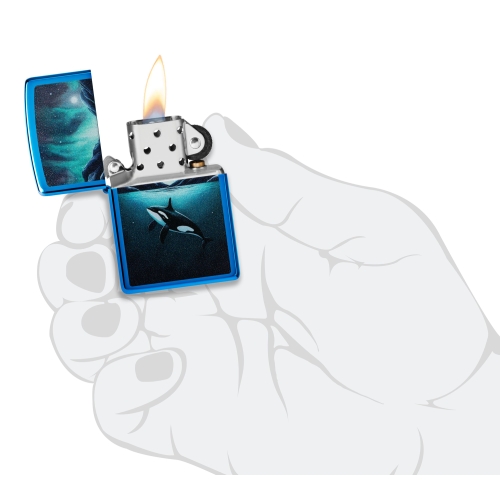Зажигалка Zippo Whale с покрытием High Polish Blue, латунь/сталь, синяя, глянцевая, 38x13x57 мм