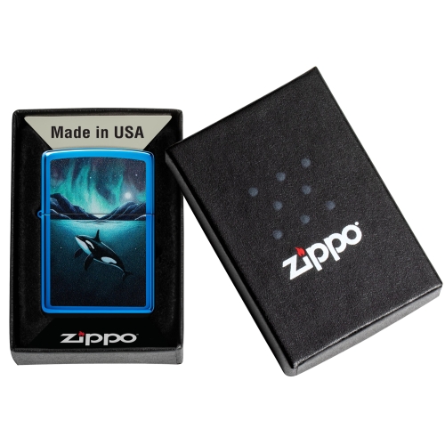 Зажигалка Zippo Whale с покрытием High Polish Blue, латунь/сталь, синяя, глянцевая, 38x13x57 мм