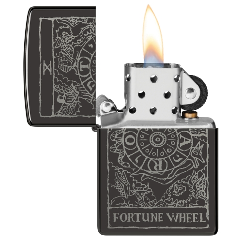 Зажигалка ZIPPO Wheel Of Fortune с покрытием High Polish Black, латунь/сталь, черная, глянцевая, 38x