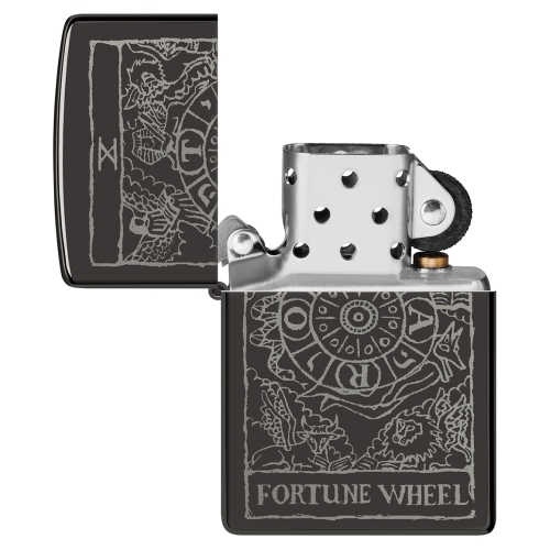 Зажигалка ZIPPO Wheel Of Fortune с покрытием High Polish Black, латунь/сталь, черная, глянцевая, 38x