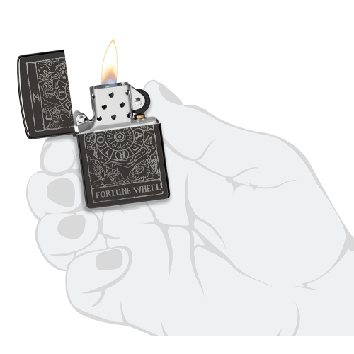 Зажигалка ZIPPO Wheel Of Fortune с покрытием High Polish Black, латунь/сталь, черная, глянцевая, 38x