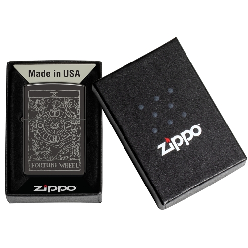 Зажигалка ZIPPO Wheel Of Fortune с покрытием High Polish Black, латунь/сталь, черная, глянцевая, 38x