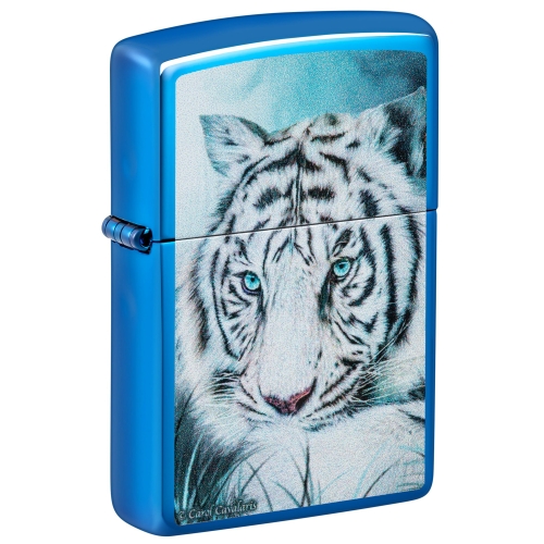 Зажигалка Zippo White Tiger с покрытием High Polish Blue, латунь/сталь, синяя, 38x13x57 мм