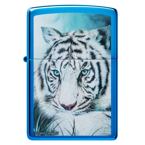 Зажигалка Zippo White Tiger с покрытием High Polish Blue, латунь/сталь, синяя, 38x13x57 мм