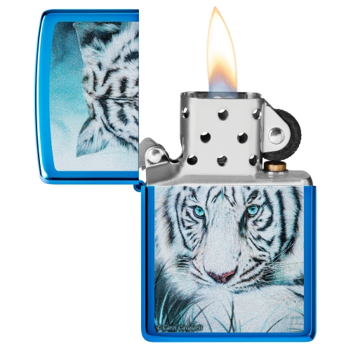 Зажигалка Zippo White Tiger с покрытием High Polish Blue, латунь/сталь, синяя, 38x13x57 мм