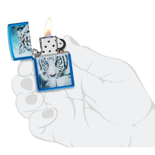 Зажигалка Zippo White Tiger с покрытием High Polish Blue, латунь/сталь, синяя, 38x13x57 мм