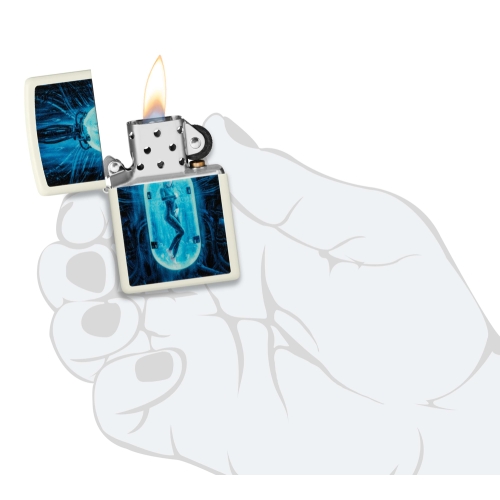 Зажигалка Zippo Woman in Tube с покрытием Glow In The Dark Green, латунь/сталь, белая, 38x13x57 мм