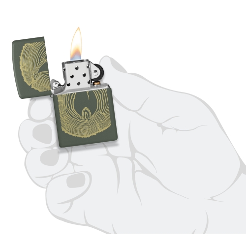 Зажигалка Zippo Wood Ring с покрытием Green Matte, латунь/сталь, зеленая, матовая, 38x13x57 мм