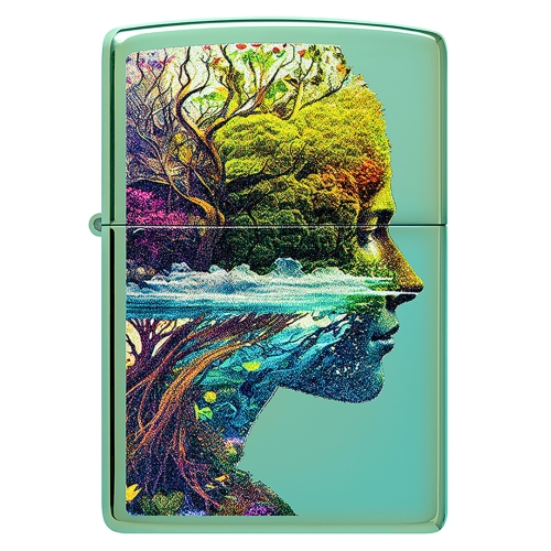 Зажигалка ZIPPO Единение с природой с зеленым глянцевым покрытием | One with Nature Design High Poli