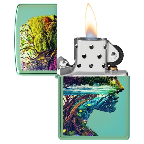 Зажигалка ZIPPO Единение с природой с зеленым глянцевым покрытием | One with Nature Design High Poli