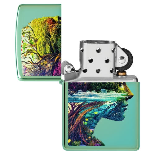 Зажигалка ZIPPO Единение с природой с зеленым глянцевым покрытием | One with Nature Design High Poli