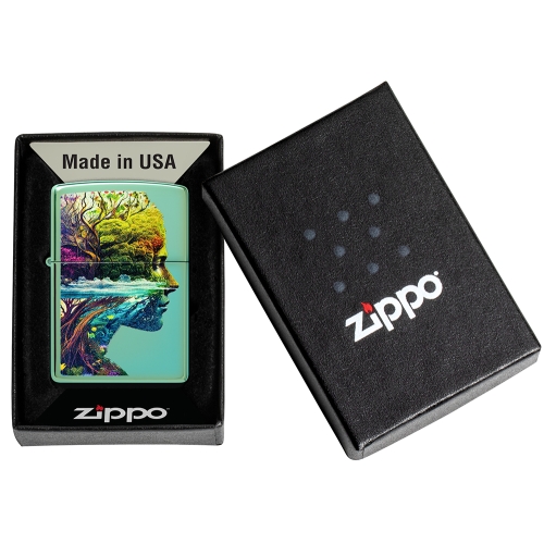 Зажигалка ZIPPO Единение с природой с зеленым глянцевым покрытием | One with Nature Design High Poli