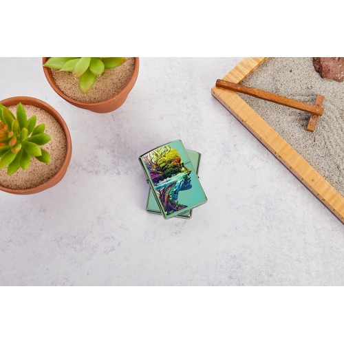 Зажигалка ZIPPO Единение с природой с зеленым глянцевым покрытием | One with Nature Design High Poli