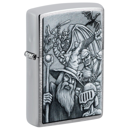 Зажигалка ZIPPO Мифические существа с покрытием матовый хром | Mystical Beings Design Brushed Chrome
