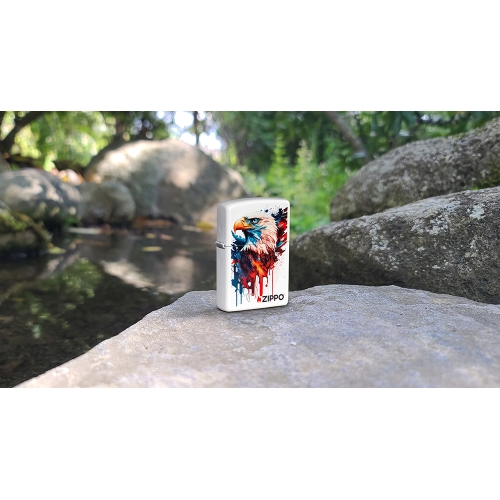Зажигалка ZIPPO Нарисованный орел с белым матовым покрытием | Painted Eagle Design White Matte, лату