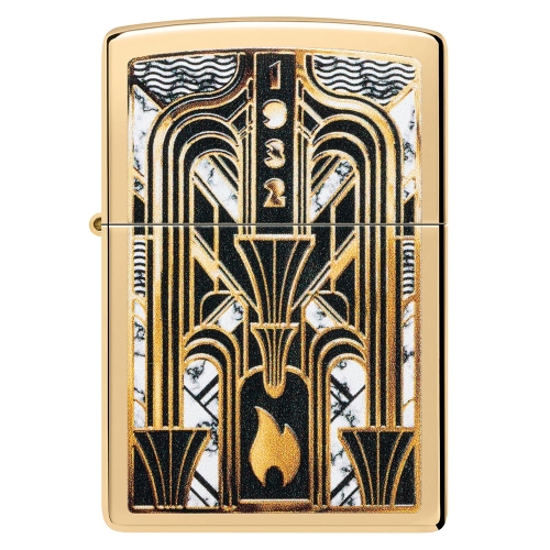 Зажигалка ZIPPO Пламя в стиле ар-деко с покрытием Глянцевая латунь | Art Deco Flame High Polish Bras