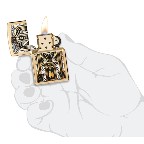 Зажигалка ZIPPO Пламя в стиле ар-деко с покрытием Глянцевая латунь | Art Deco Flame High Polish Bras