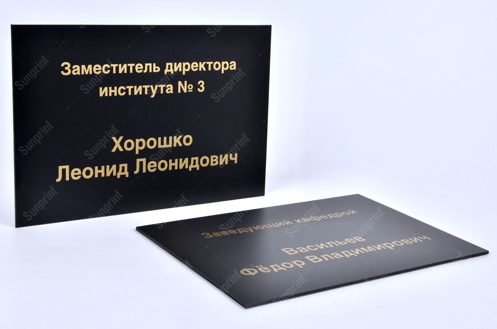 Чёрные офисные таблички с золотой УФ-печатью для кабинетов института
